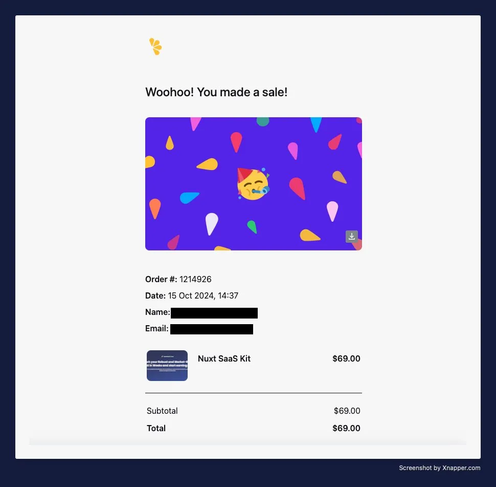 Nuxt SaaS Kit first sale screenshot
